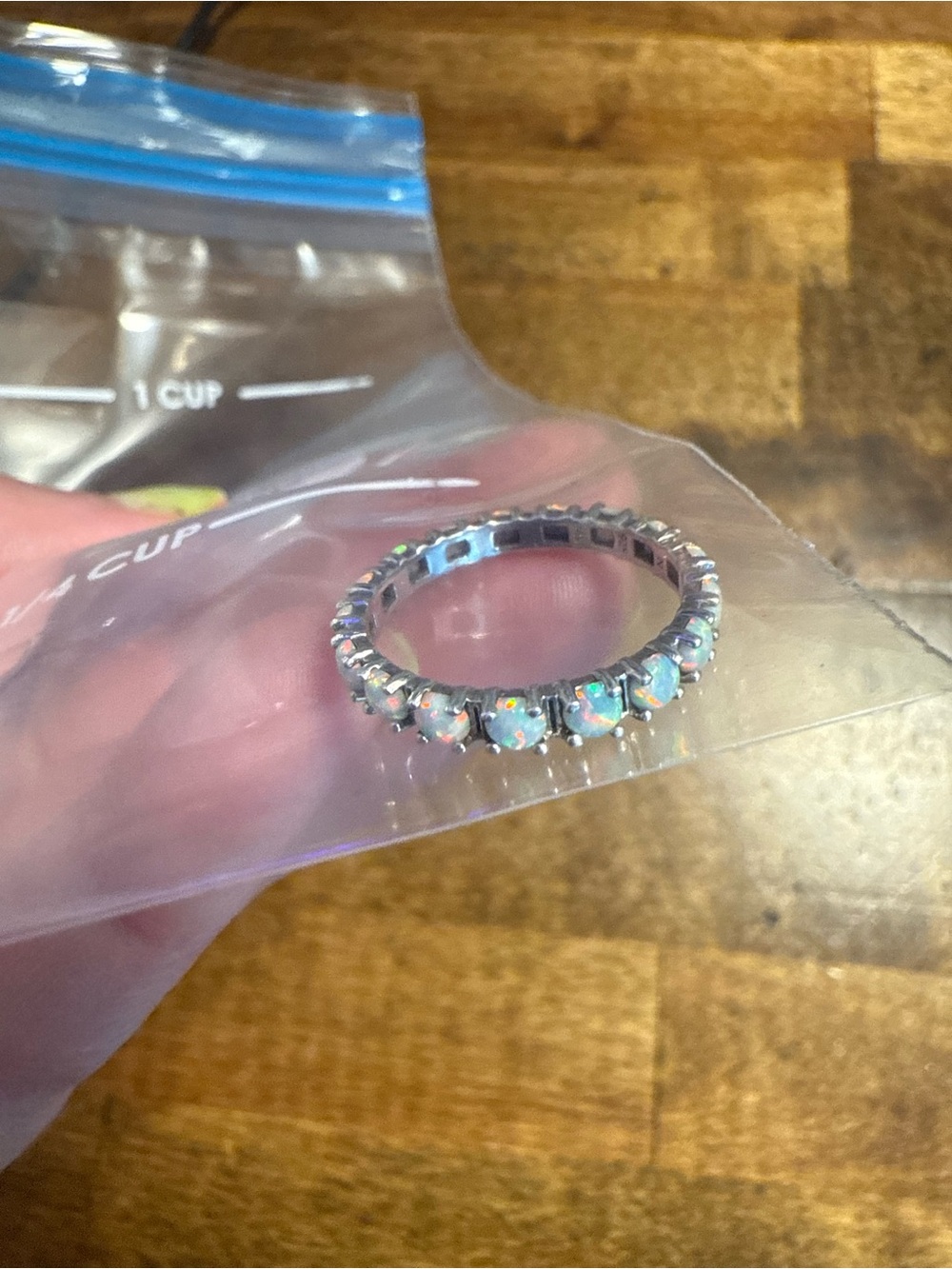 Opal Eternity Band Ring - Iridescent White Opal Stones (approx size 7+)